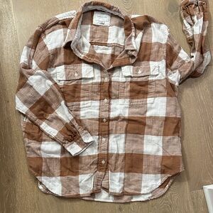 American Eagle oversized Cozy Flannel Shirt in Rust & White